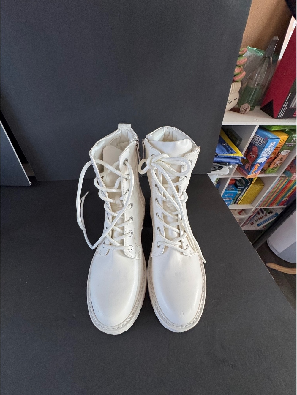 Calvin Klein White Combat Boots with Side Zipper